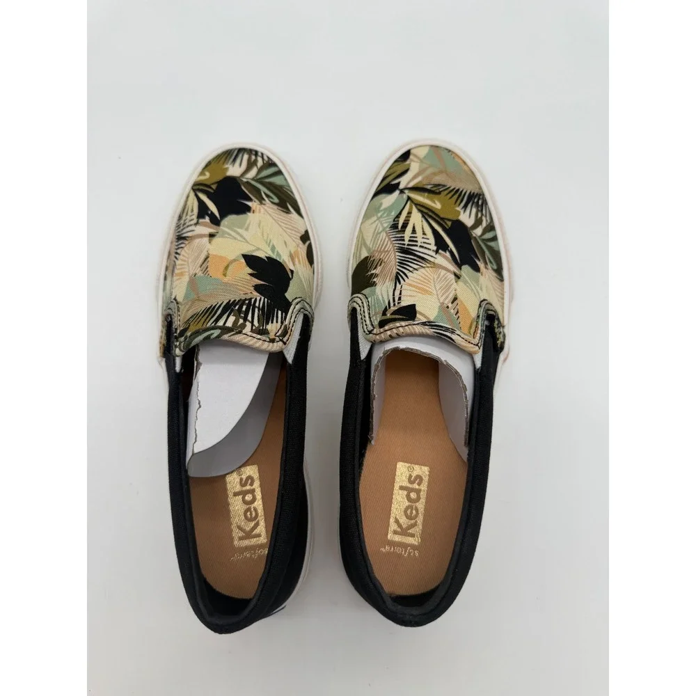Keds Double Decker Tropical Palm Print Slip On Sneakers Black Green 5M